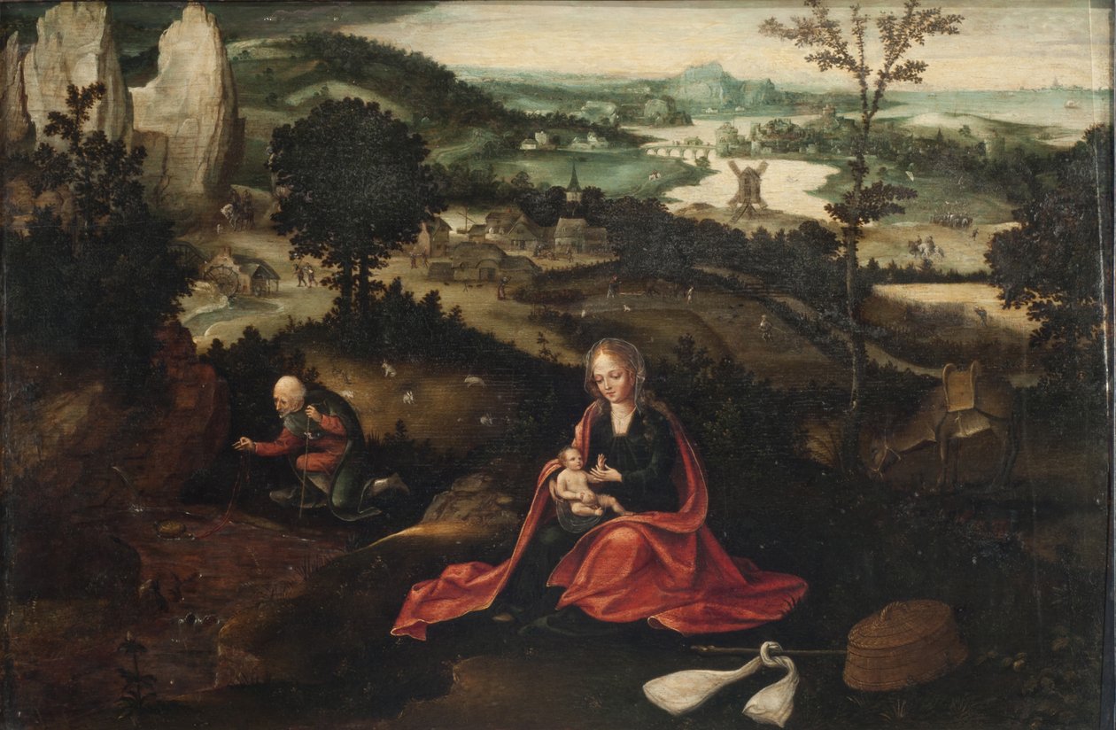 Lepo Egyptin pakomatkalla (öljy paneelille) tekijältä Joachim Patinir