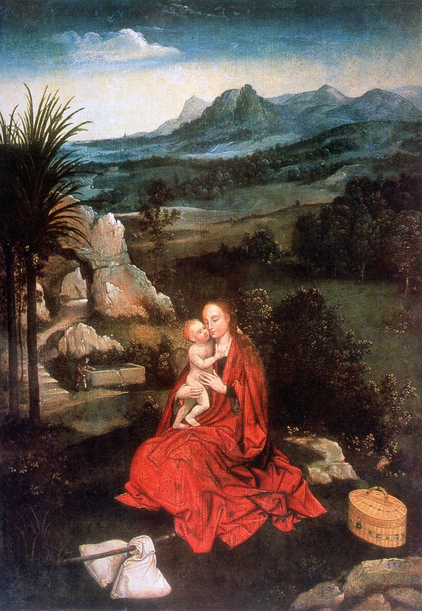 The Rest on the Flight to Egypt, yksityiskohta, c1500-1524 tekijältä Joachim Patinir