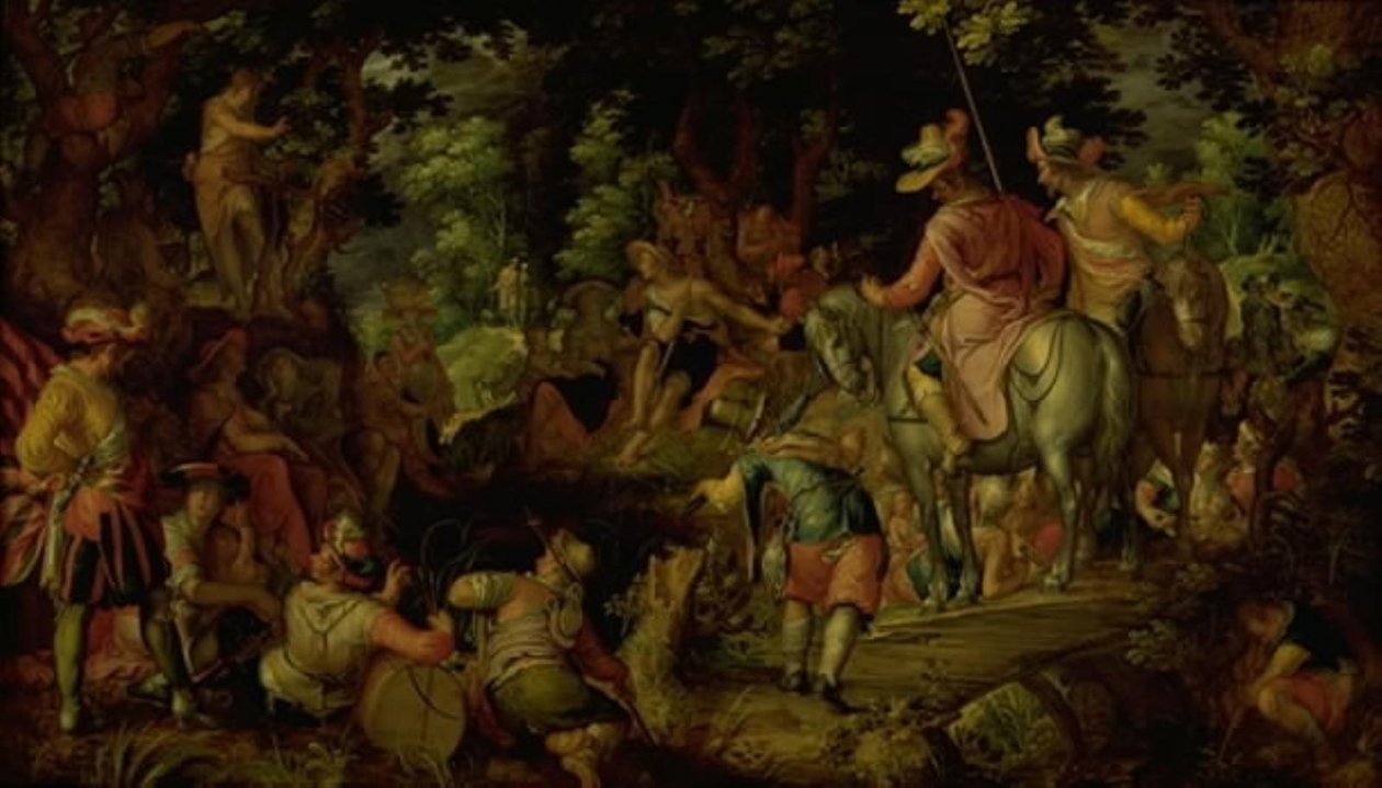 Johannes Kastaja saarnaamassa metsässä tekijältä Joachim Wtewael or Utewael