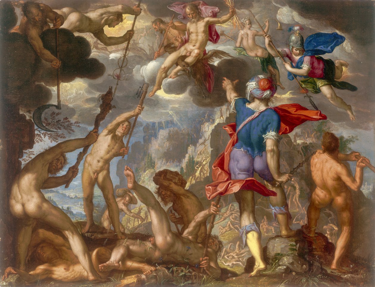 Taistelu jumalten ja jättiläisten välillä, n. 1608 tekijältä Joachim Wtewael or Utewael