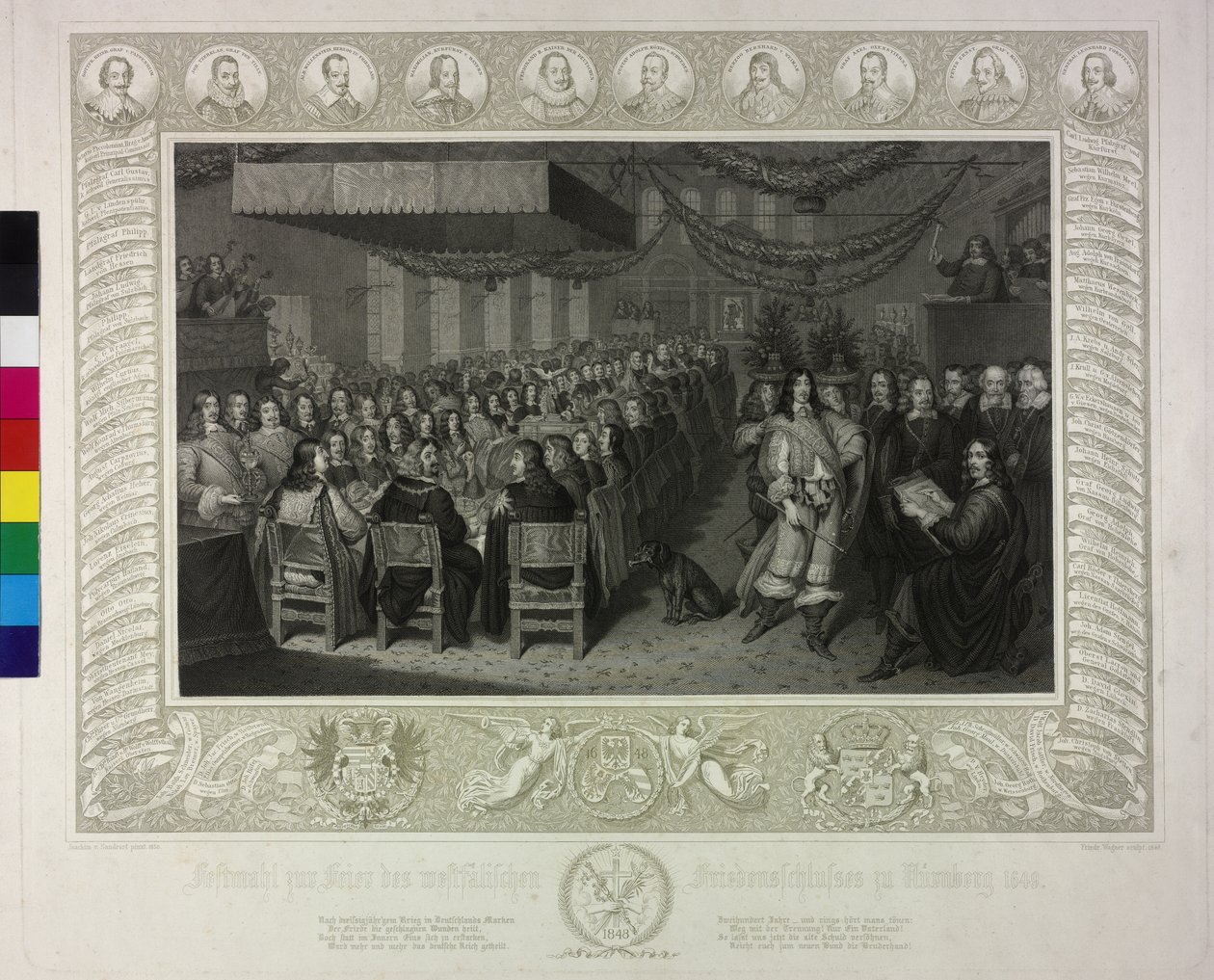 Juhlat Nürnbergin länsivaltain rauhansopimuksen juhlalliseksi julistamiseksi vuonna 1649. tekijältä Joachim von Sandrart