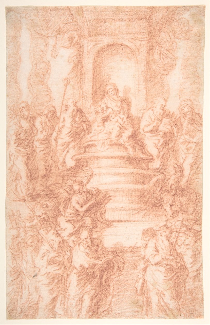 Die Heilige Sippe (Madonna mit Kind und St. Johannes) mit Propheten und Symbolen der vier Evangelisten tekijältä Joachim von Sandrart