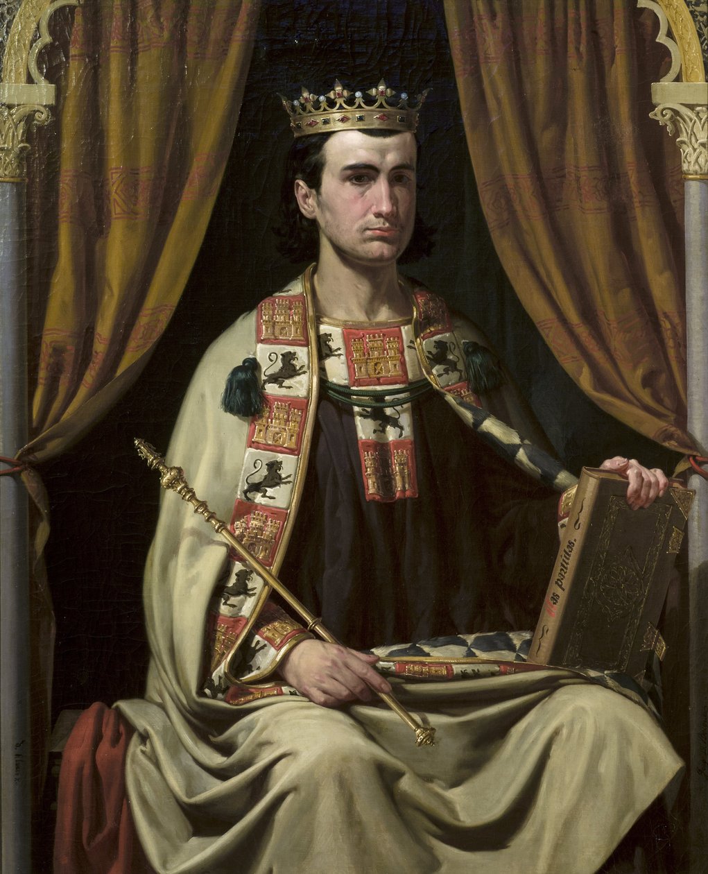 Le roi de Castille Alphonse X le sage (Alfonso X el Sabio) (1221-1284) - Kastilian kuninkaan Alfonso X:n (1221-1284) muotokuva - Dominguez Becquerin, Joaquinin (1817-1879) maalaus - - Ayuntamiento de Sevilla tekijältä Joachin Dominguez Becquer