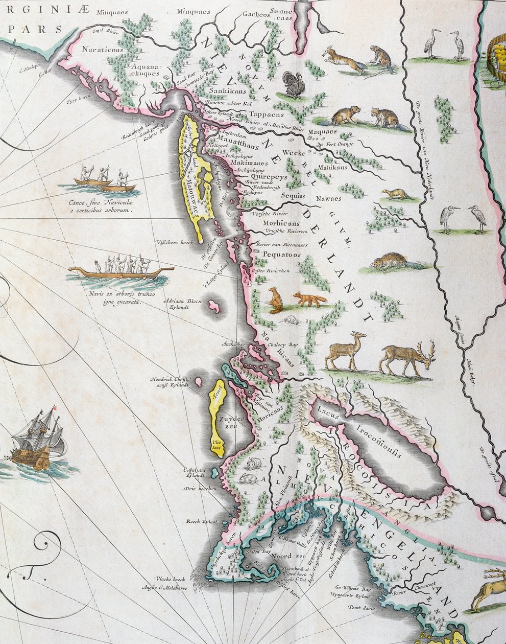Kartta, joka kuvaa Pohjois-Amerikan itärannikkoa, 1647 (katso 93602 ja 216517) tekijältä Joan Blaeu