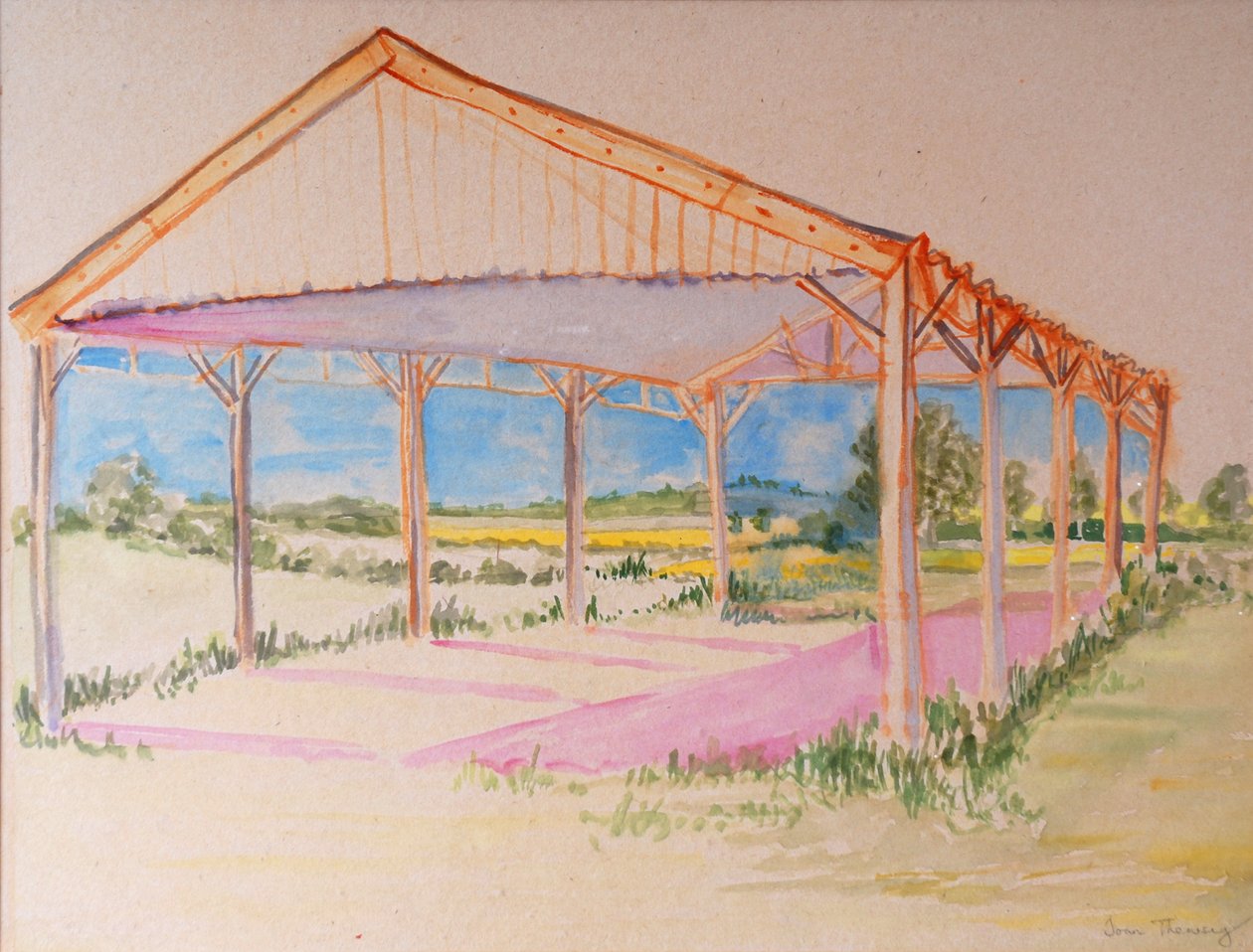 Through the Barn, 2011, akvarelli kiinalaiselle paperille tekijältä Joan Thewsey