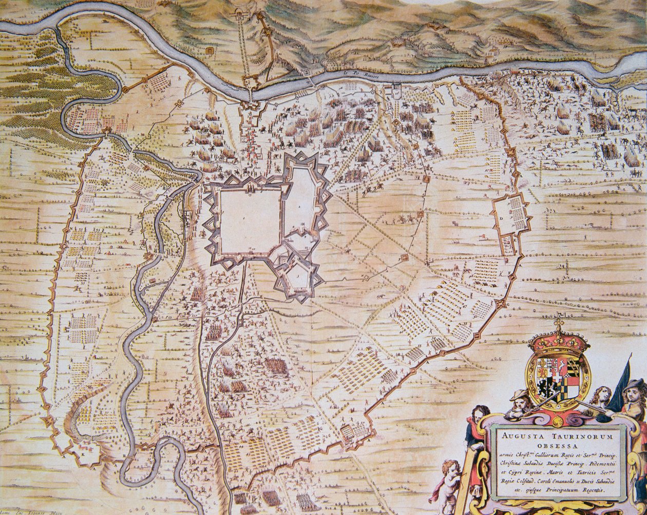 Torinon linnoituksen suunnitelma vuoden 1640 piirityksen aikana (väri litho) tekijältä Joan (after) Blaeu