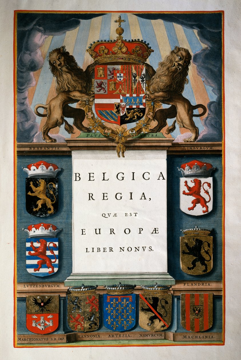 Belgica Regia quae est Europae (Belgia), Kirja IX, nimisivu Volume IV, Atlas maior, kirjoittanut Joan Blaeu (1596-1673), kuparikaiverrus, 57,5x39 cm, Amsterdam tekijältä Joan Blaeu