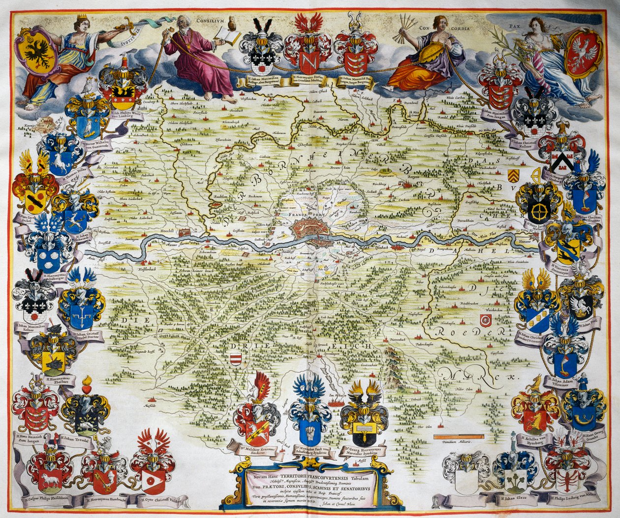 Frankfurt ja sen alue, Atlas Maiorista, atlas, 11 osaa, kirjoittanut Joan Blaeu (1596-1673), osa III, kuparikaiverrus, 57,5x39 cm, Amsterdam tekijältä Joan Blaeu