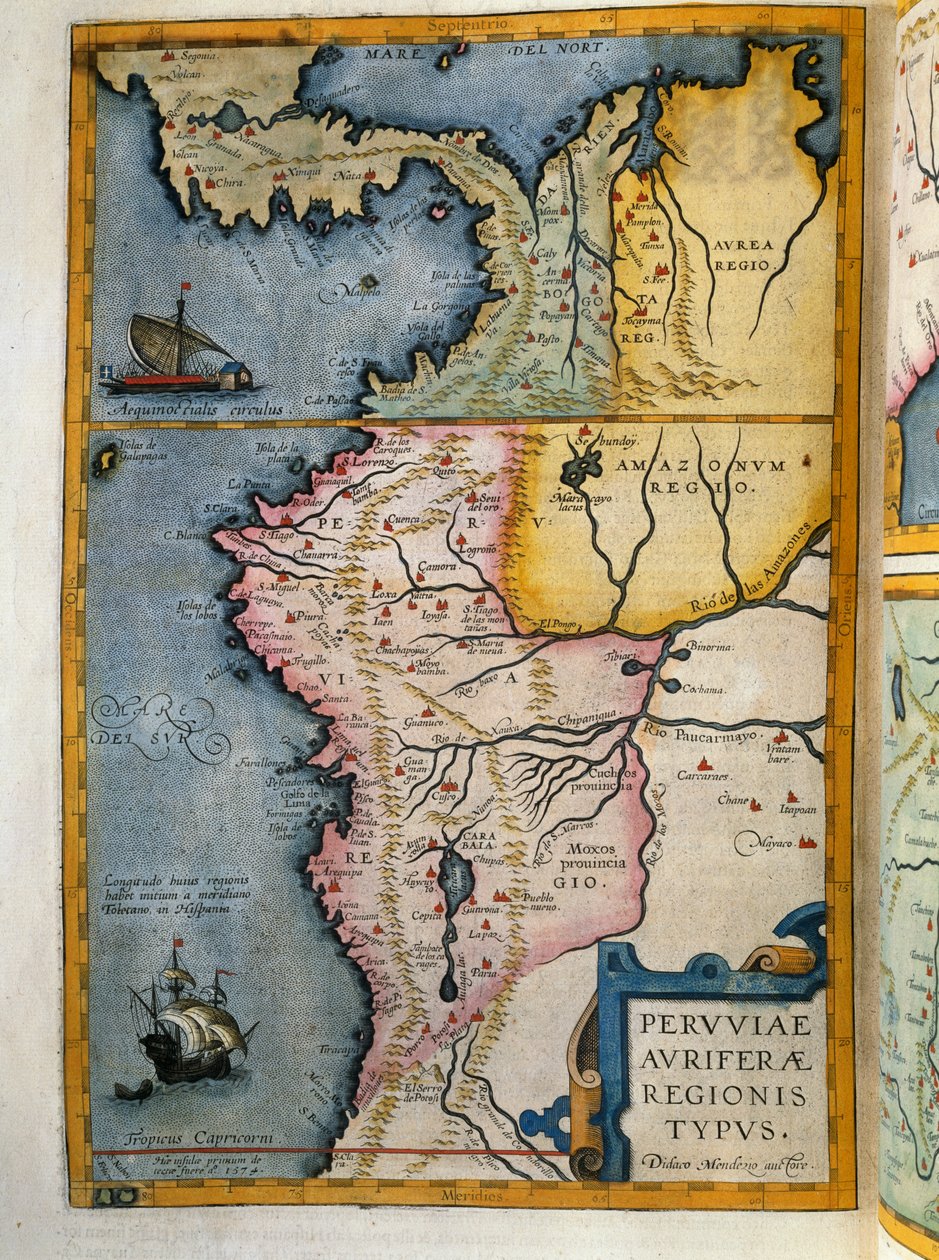 Perun kultaa tuottavat alueet, osa VII, Atlas Maior, kirjoittanut Joan Blaeu (1596-1673), kuparikaiverrus, 57,5x39 cm, Amsterdam tekijältä Joan Blaeu