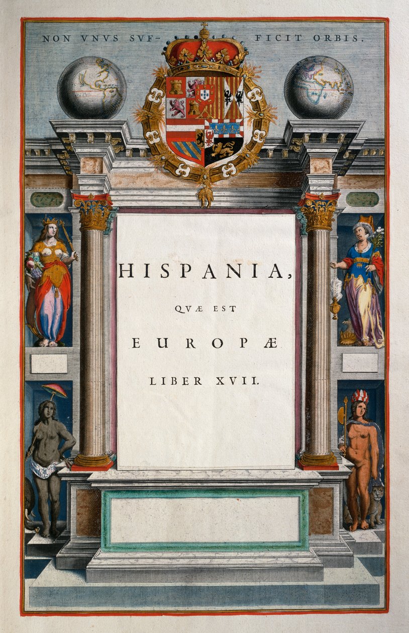 Hispania quae est Europae (Espanja), kirja XVII, nimisivu IX osa, Atlas Maior, kirjoittanut Joan Blaeu (1596-1673), kuparikaiverrus, 57,5x39 cm, Amsterdam tekijältä Joan Blaeu