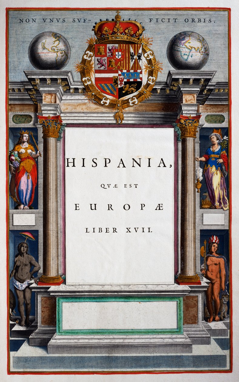 Hispania quae est Europae, kirja XVII, IX osan otsikkosivu, Atlas Maiorista, atlas 11 osassa, Joan Blaeu (1596-1673), kuparikaiverrus, 57,5x39 cm, Amsterdam tekijältä Joan Blaeu