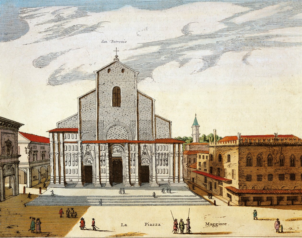 Italia, Bologna, San Petronion katedraali Venetsiassa, print tekijältä Joan Blaeu