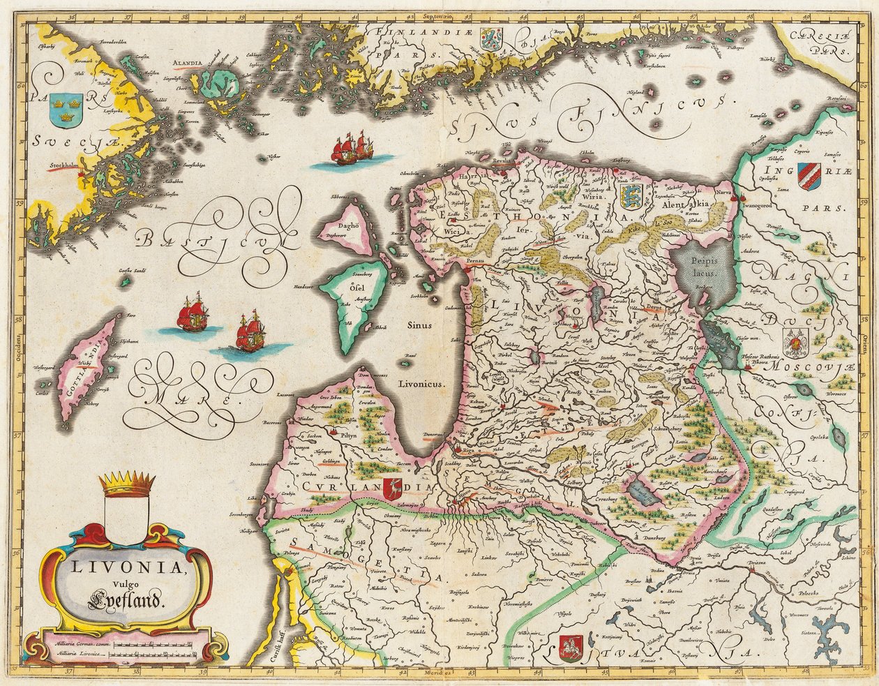 Liivinmaan kartta, Vulgo Lyefland, Atlas Maior tekijältä Joan Blaeu