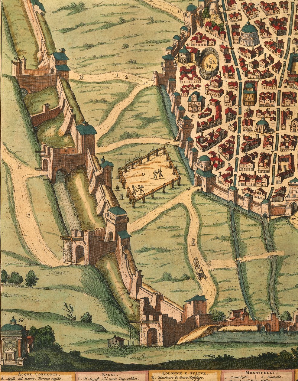 Bolognan kartta, Theatrum civitatum et admirandorum Italiae, yksityiskohta Joan Blaeu, kaiverrus tekijältä Joan Blaeu