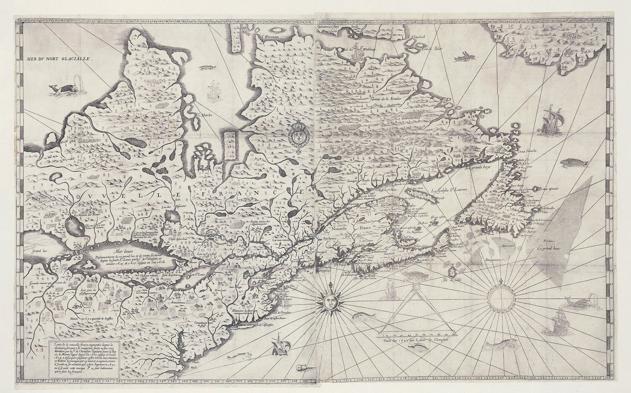 Kanadan kartta, kaiverrus Samuel de Champlainin tutkimuksesta tekijältä Joan Blaeu