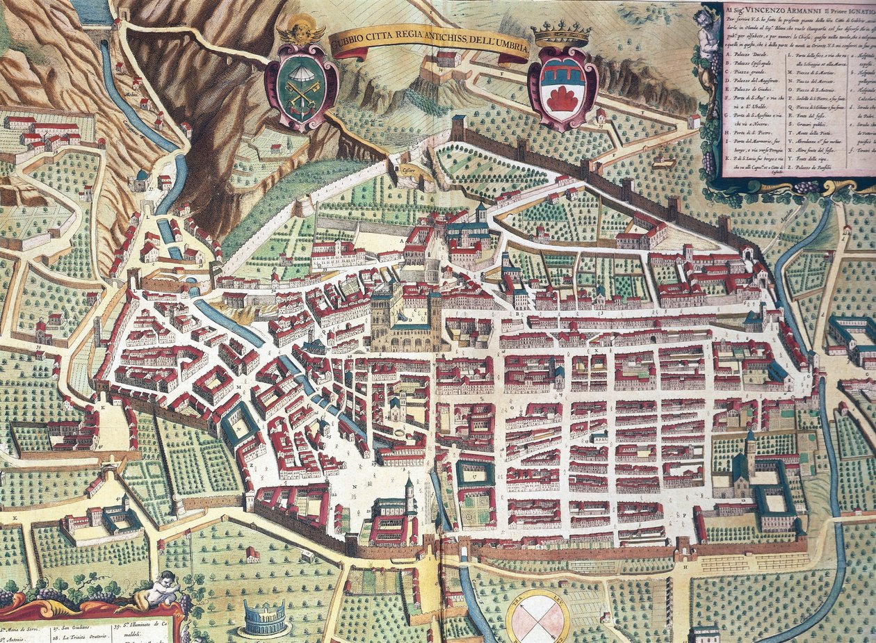 Italian Gubbion kartta, Theatrum civitatum et admirandorum Italiae, Joan Blaeu, kaiverrus tekijältä Joan Blaeu