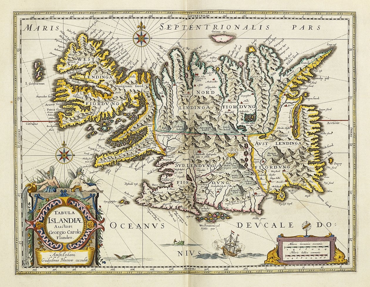 Islannin kartta, "Atlas Cosmographia Blaviana", 1662 tekijältä Joan Blaeu