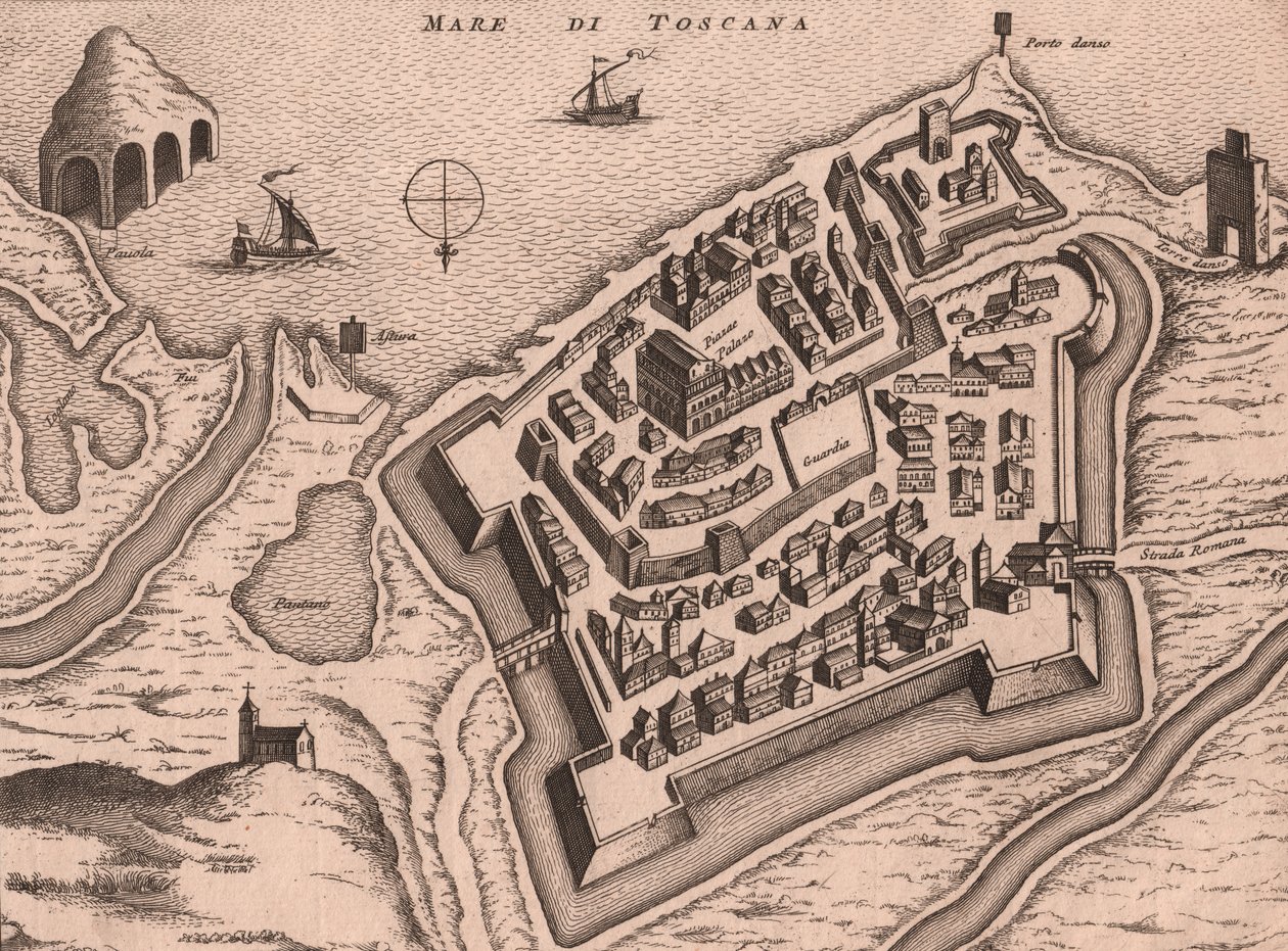 Kartta Nettuno, Lazio, Italia, kuparikaiverrus, noin 248x198 cm tekijältä Joan Blaeu