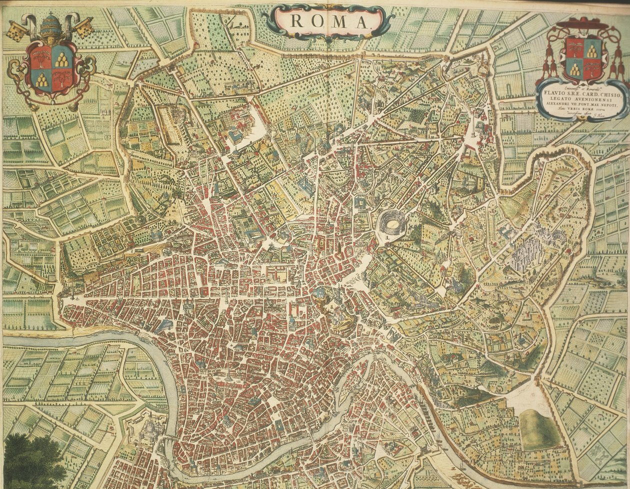 Rooman kartta, Joan Blaeun kaiverrus Theatrum civitatum et admirandorum Italiaesta, painettu Italiassa tekijältä Joan Blaeu