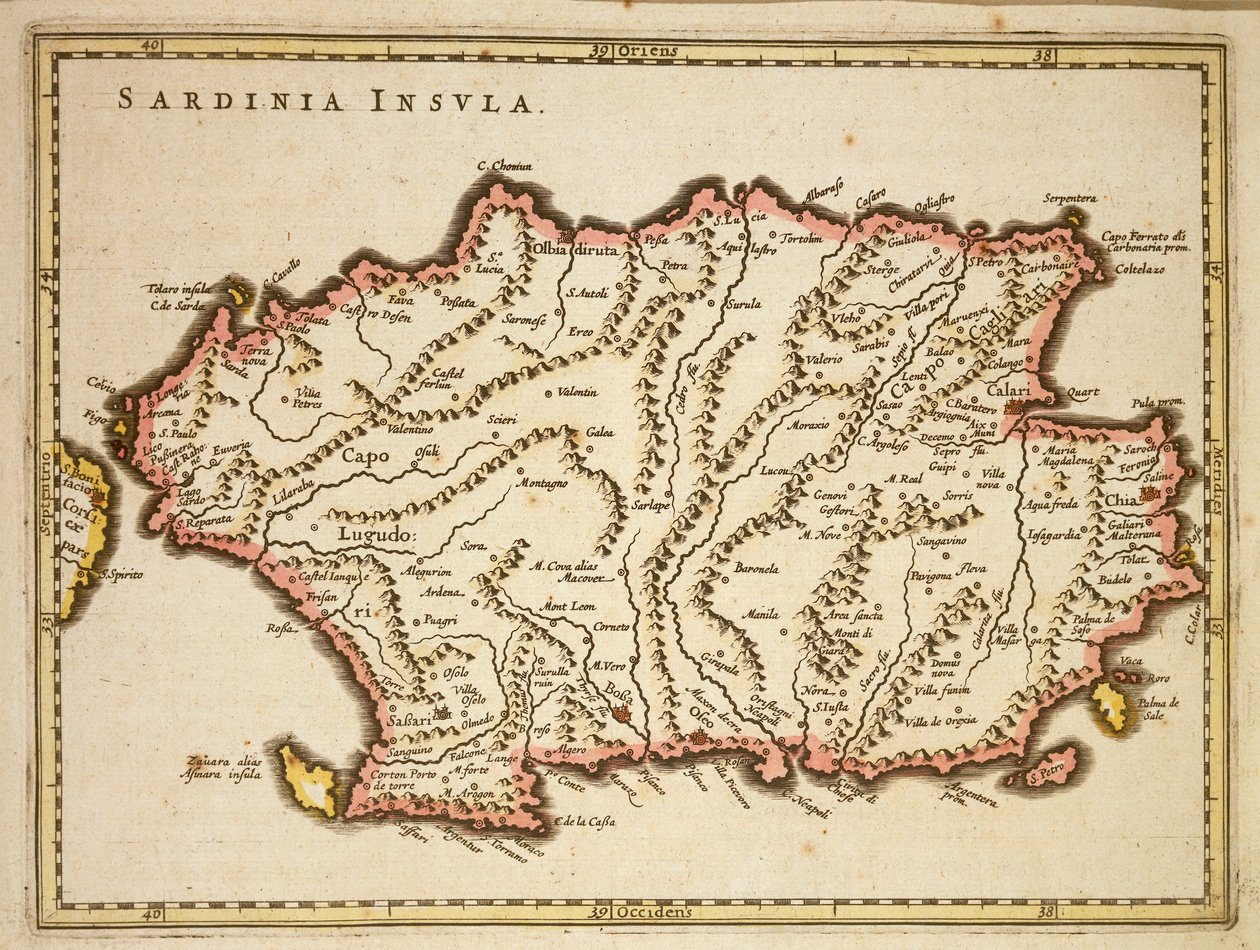 Sardinian alueen kartta, kirjoittanut Joan Blaeu tekijältä Joan Blaeu