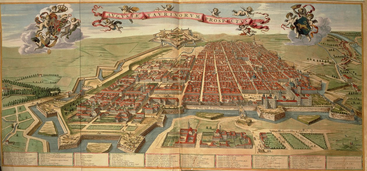 Torinon kartta, Joan Blaeun kaiverrus Theatrum Sabaudiaesta, painettu Italiassa tekijältä Joan Blaeu