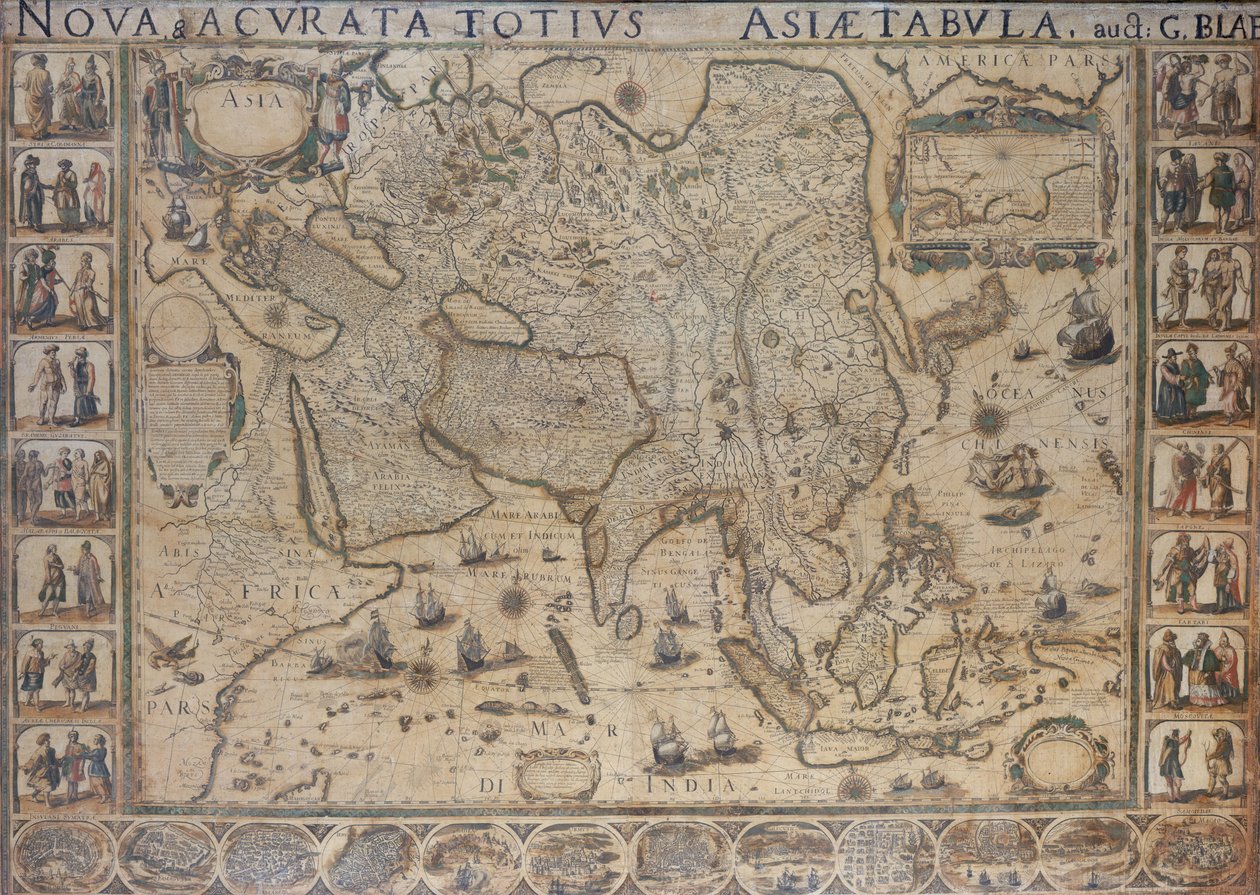 Nova  Acurata Totius Asiae Tabula, auct G. Blaeu, noin 1673 (värillinen kaiverrus). tekijältä Joan Blaeu