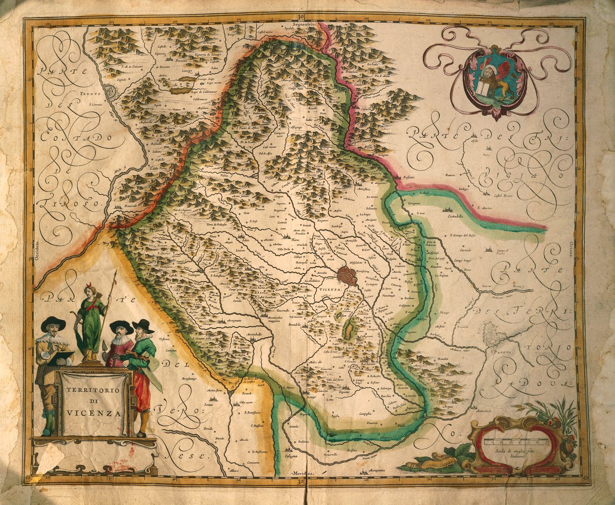 Vicenzan maakunta Theatrum civitatum et admirandorum Italiaesta, Joan Blaeu, kaiverrus tekijältä Joan Blaeu
