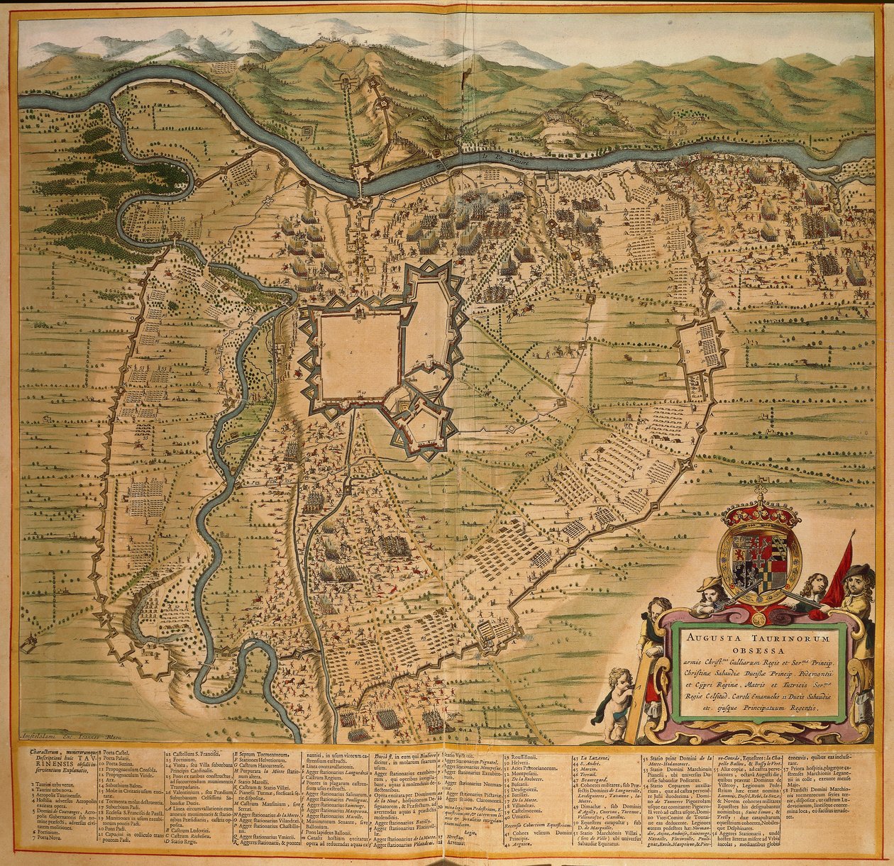 Torinon piiritys vuonna 1639, Joan Blaeun värikaiverrus Theatre Sabaudiaesta, painettu Italiassa tekijältä Joan Blaeu