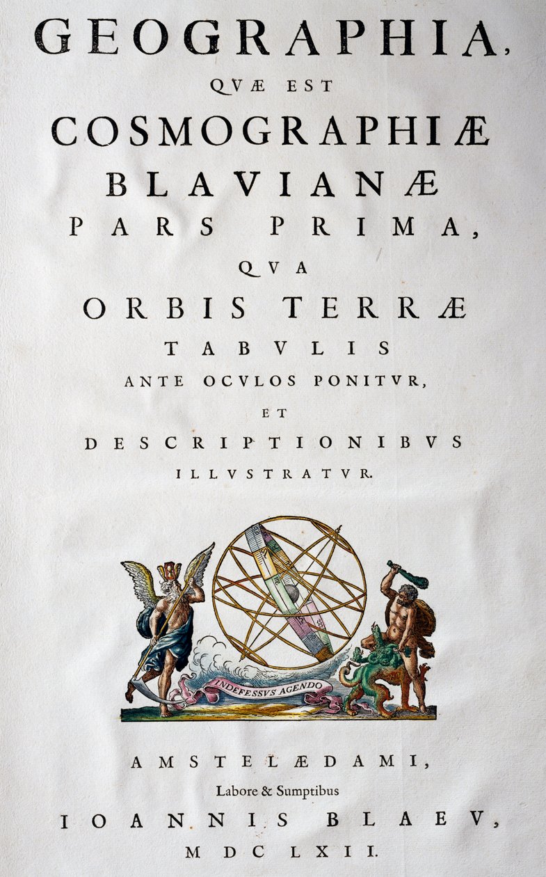 Osan I nimilehti, Atlas Maior, atlas 11 osassa, Joan Blaeu (1596-1673), kuparikaiverrus, 57,5x39 cm, Amsterdam tekijältä Joan Blaeu