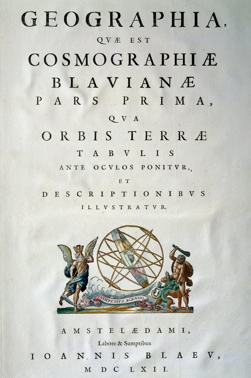 Joan Blaeun (1596-1673) Atlas maiorin I osan nimisivu, kuparikaiverrus, Amsterdam tekijältä Joan Blaeu