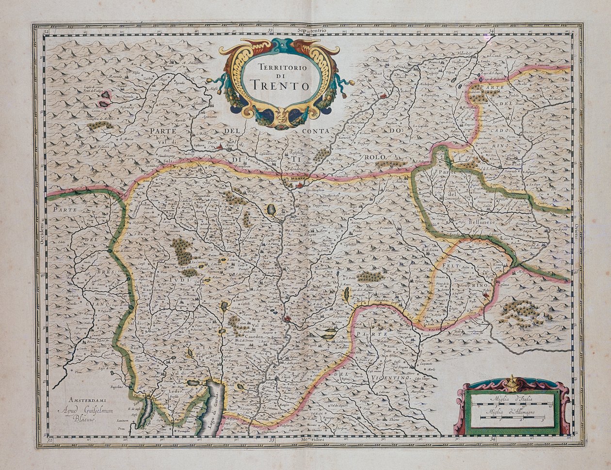 Trenton alue, Theatre of World tai Uusi karttakarttojen ja kaikkien alueiden esitykset (Theatrum orbis terrarum, sive, Atlas novus), kirjoittanut Joan Blaeu (1596-1673), Italia tekijältä Joan Blaeu