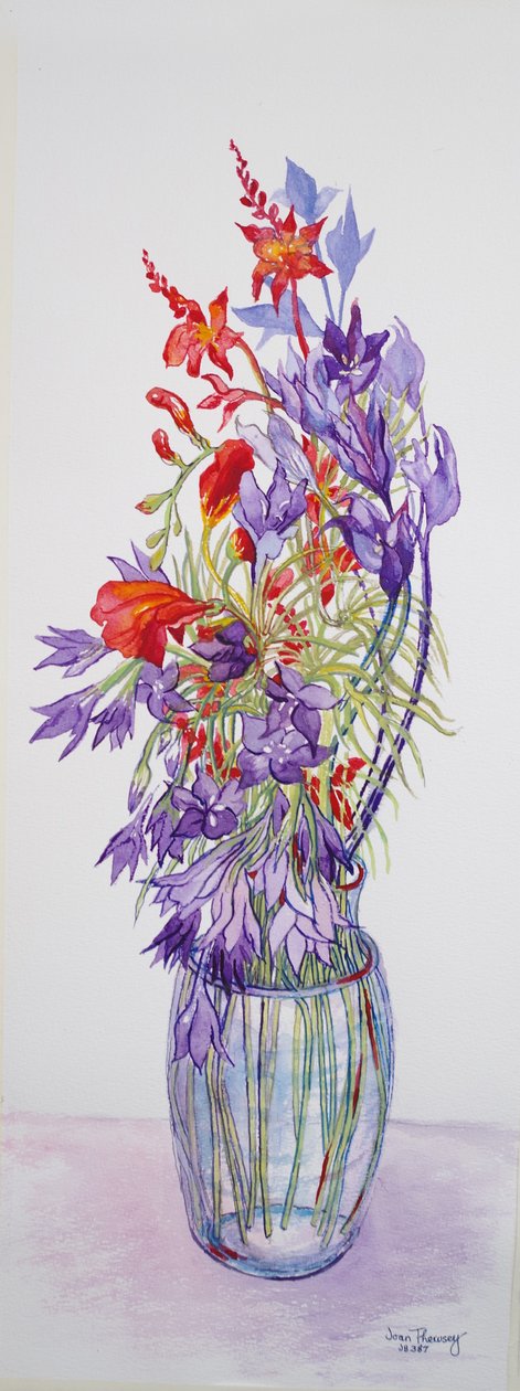 Agapanthus campanulatus ja Crocosmia, 2015, akvarelli käsintehdylle paperille tekijältä Joan Thewsey