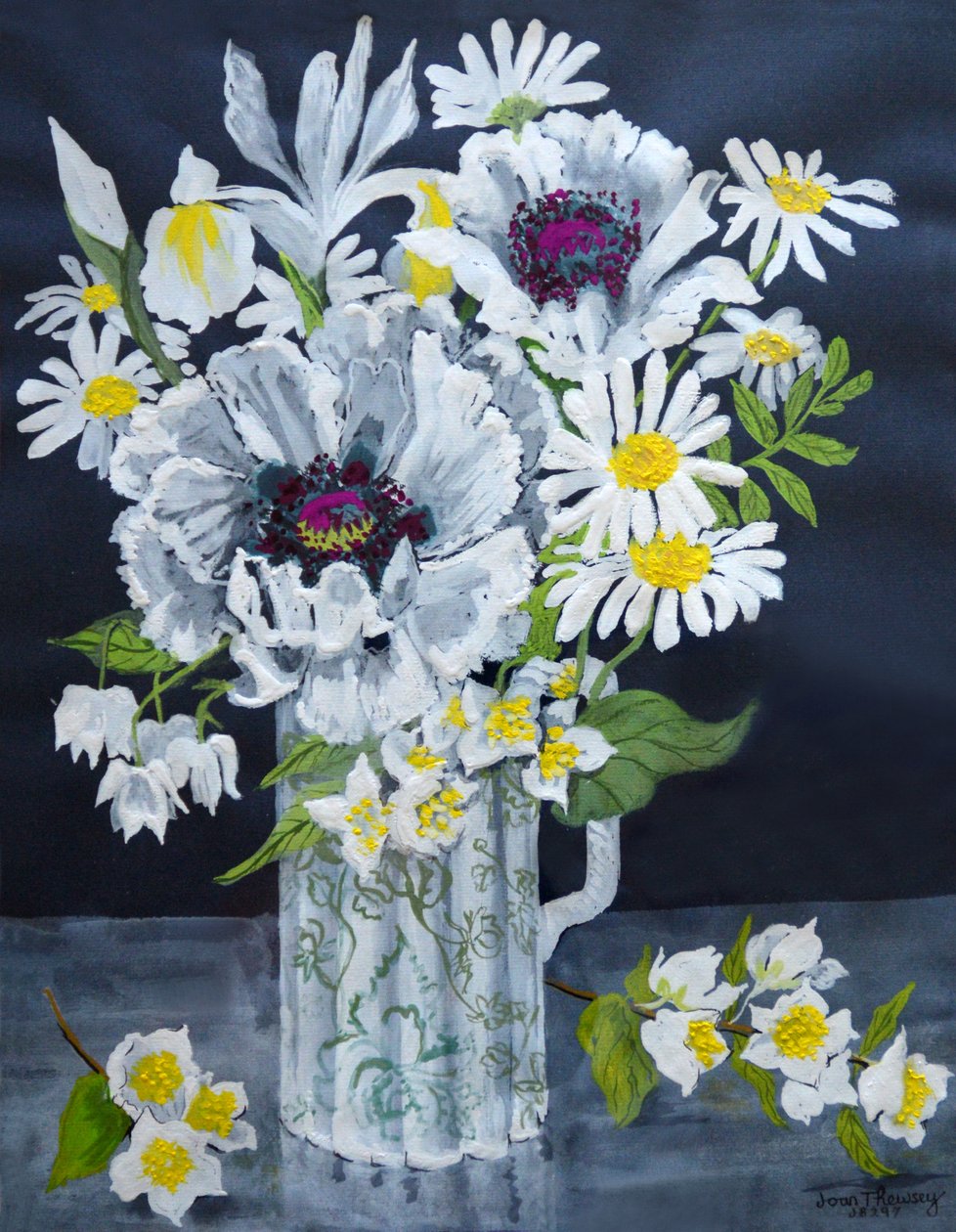 Valkoiset unikot, Marguerites ja Philadelphus, (guassi) tekijältä Joan Thewsey