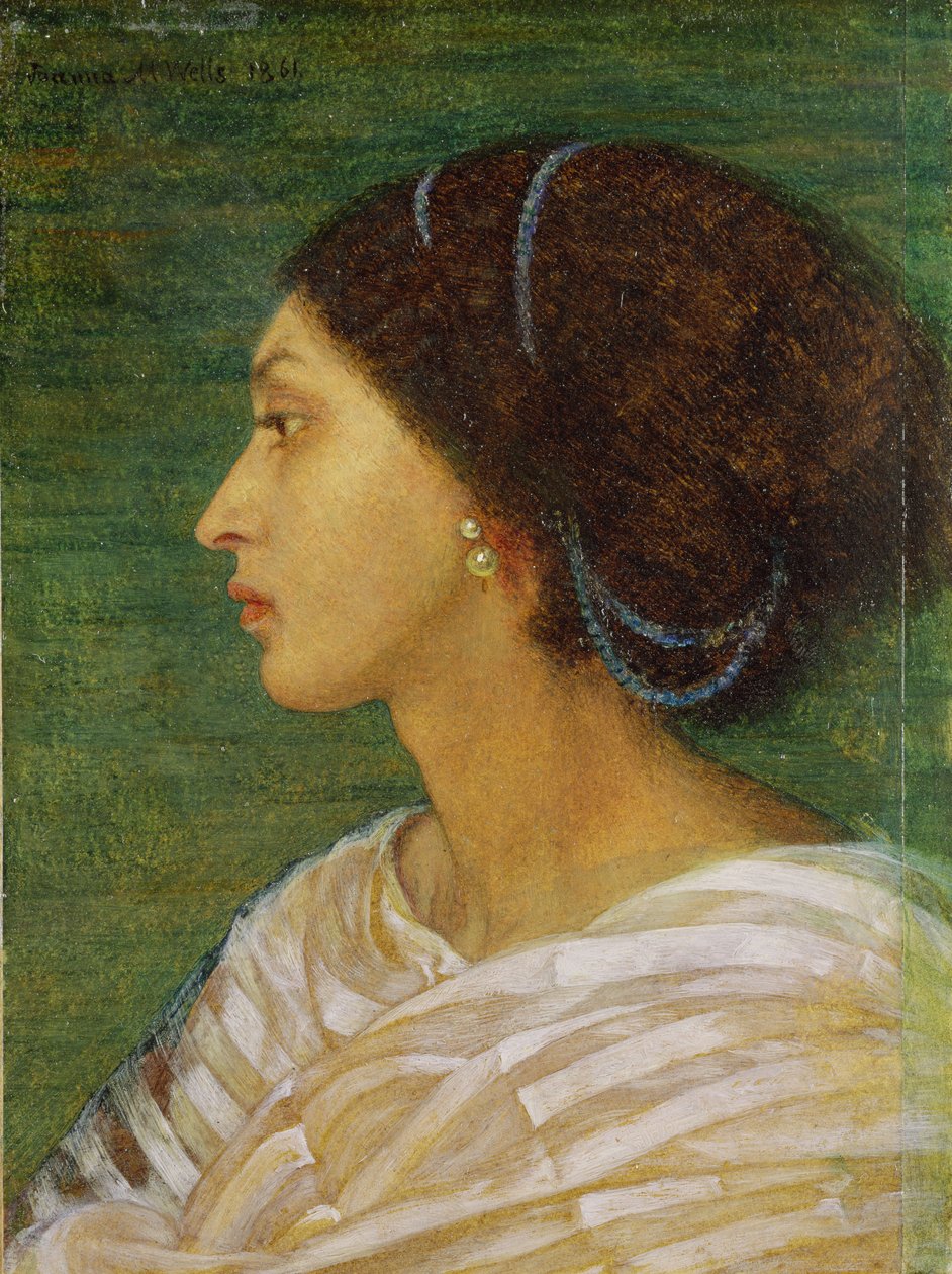 Mulattinaisen pää, 1861 (öljy paperille asetettu pellavalle) tekijältä Joanna Boyce Wells