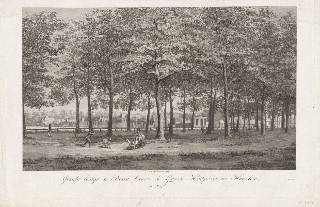 Näkymä Baanille Haarlemissa Baan Groot Houtpoortin ulkopuolella Haarlemissa vuonna 1809 (otsikko esineessä) tekijältä Joannes Pieter Visser Bender