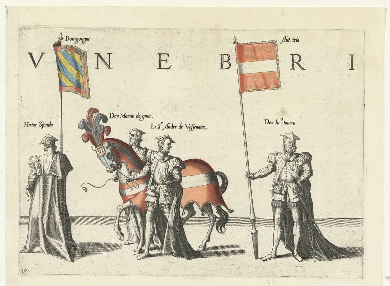 Osa kulkueesta, nro 10 Keisari Kaarle V:n hautajaiskulkue, 1558 (sarjan nimi) tekijältä Joannes van Doetechum (I)