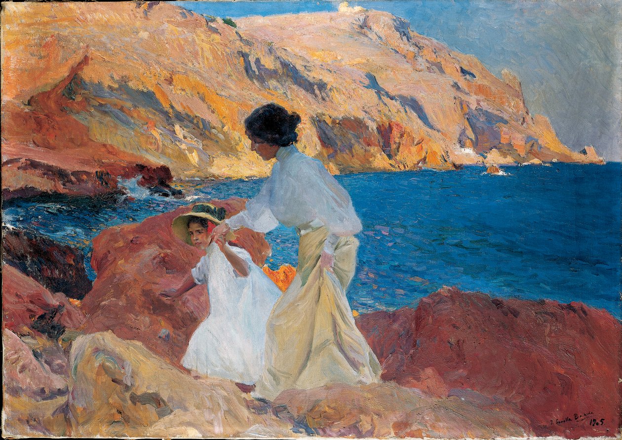 Clotilde ja Elena on the Rocks, Javea, 1905 tekijältä Joaquín Sorolla