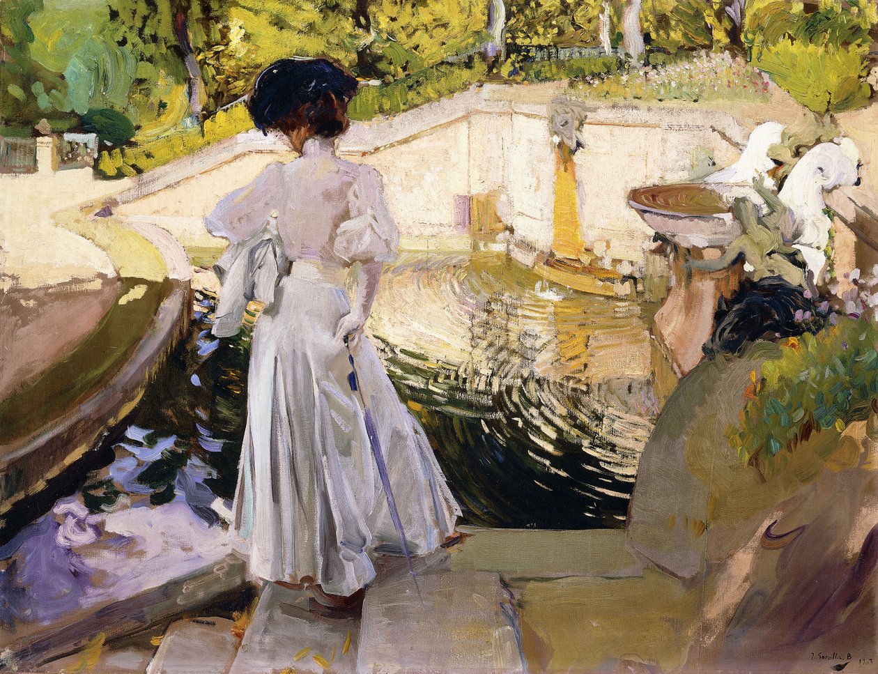 Maria katselee kaloja, Granja, 1907 tekijältä Joaquín Sorolla