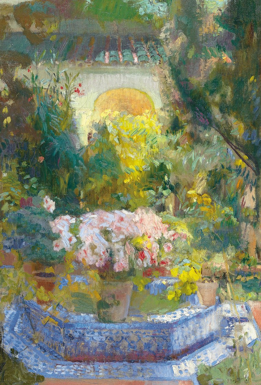 Sorolla-talon piha - Sorolla y Bastida, Joaquin (1863-1923) - 1917 - Öljy kankaalle - 95,9x64,8 - Museo Carmen Thyssen, Málaga tekijältä Joaquin Sorolla y Bastida