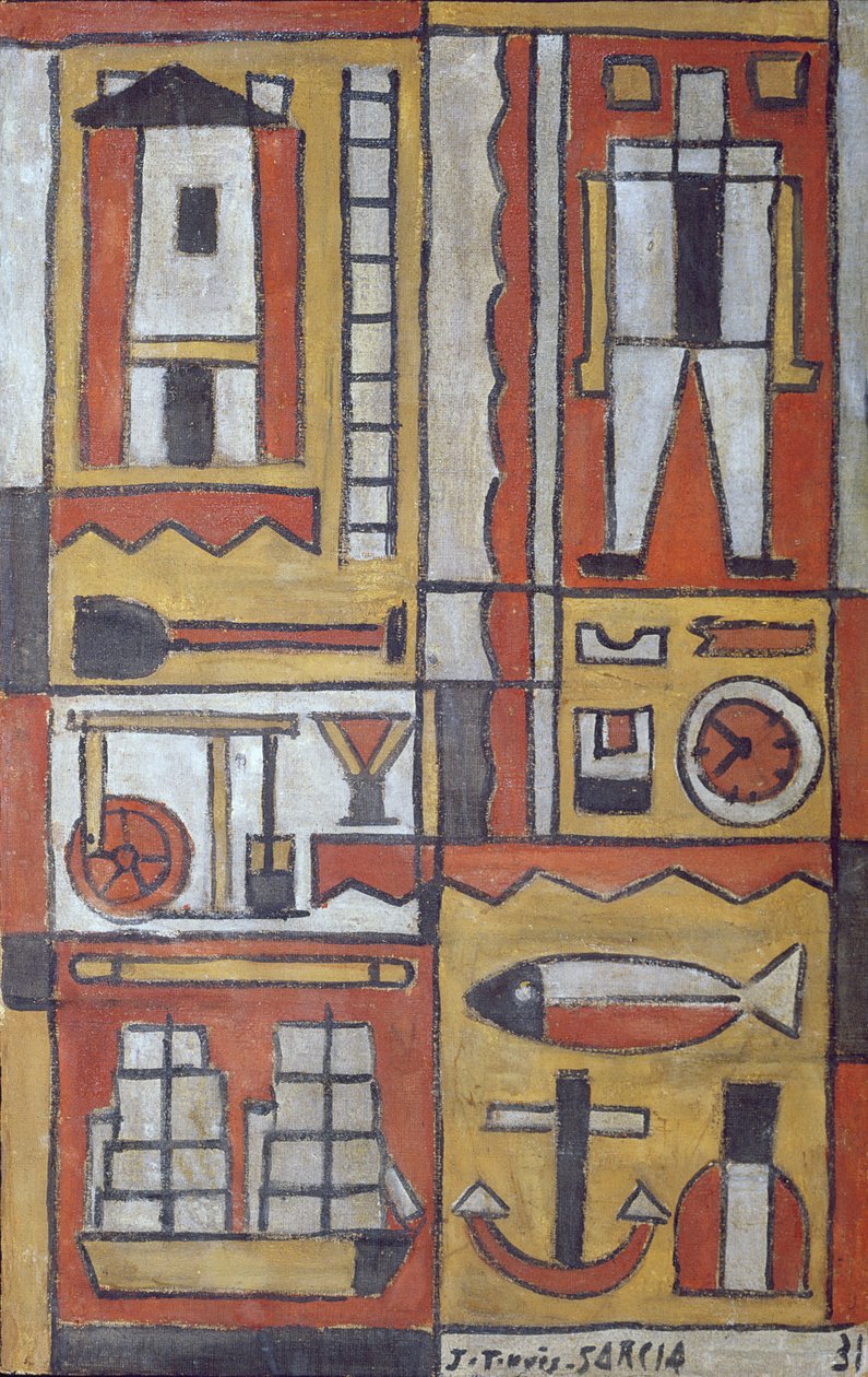 Rakentava (tempera kankaalle) tekijältä Joaquin Torres Garcia