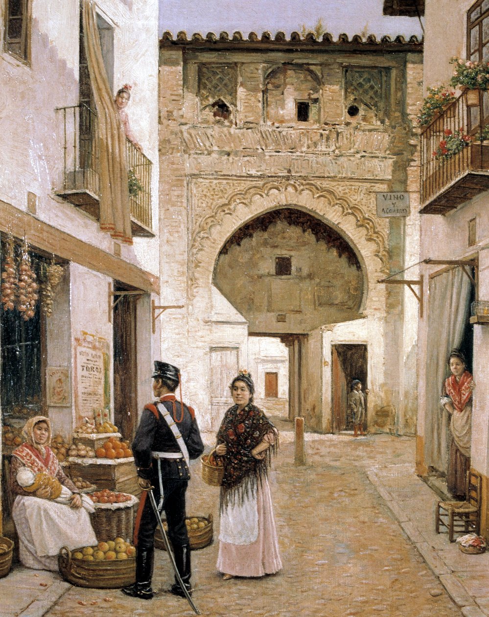 Vihanneskauppias Granadassa, 1800-luku (öljymaalaus) tekijältä Joaquin Turina Arenal