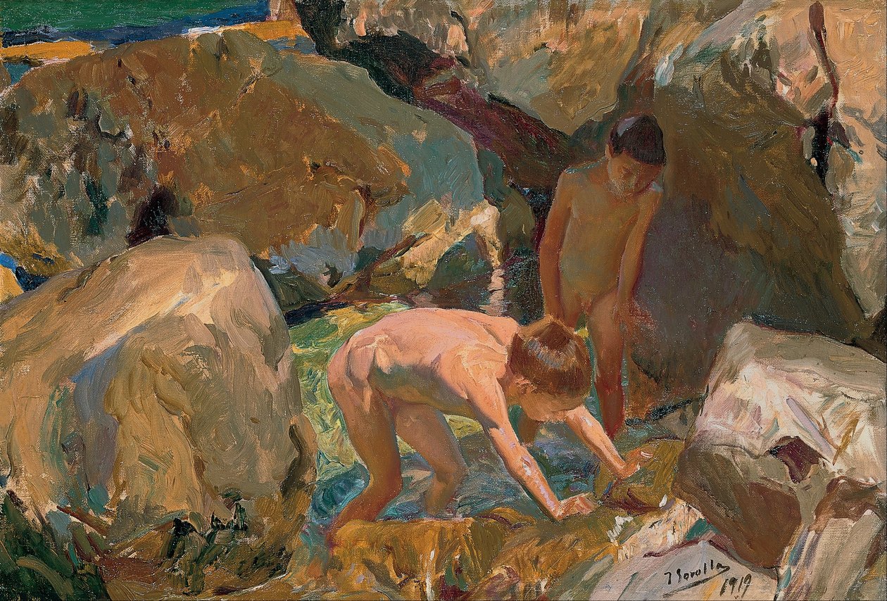 Lapset etsivät simpukoita tekijältä Joaquín Sorolla