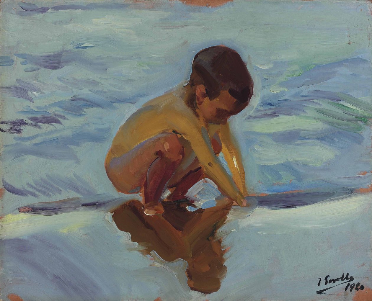 Contraluz en la playa, Niño agachado tekijältä Joaquín Sorolla