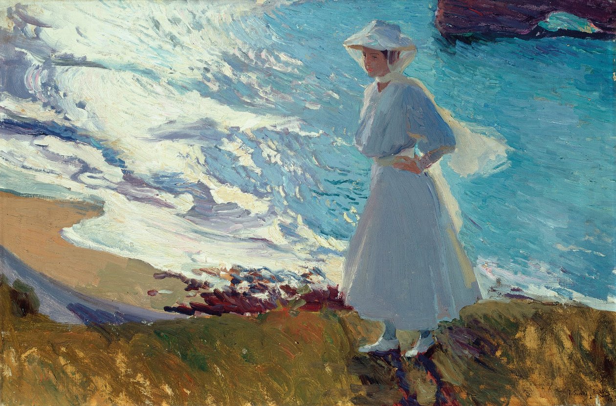 María Biarritzin rannalla tai Contre-jourissa tekijältä Joaquín Sorolla