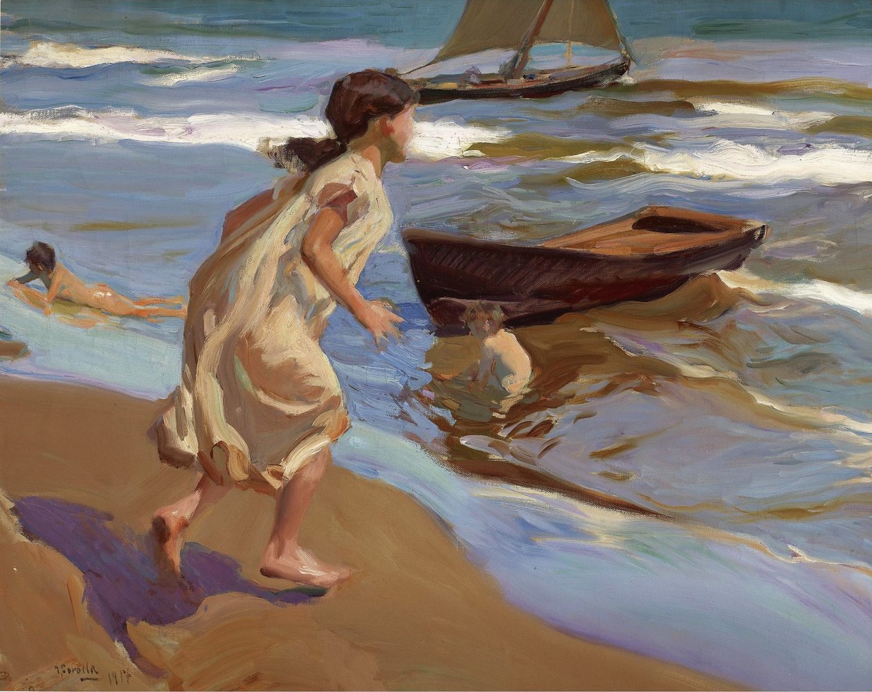 Niña entrando en el baño tekijältä Joaquín Sorolla