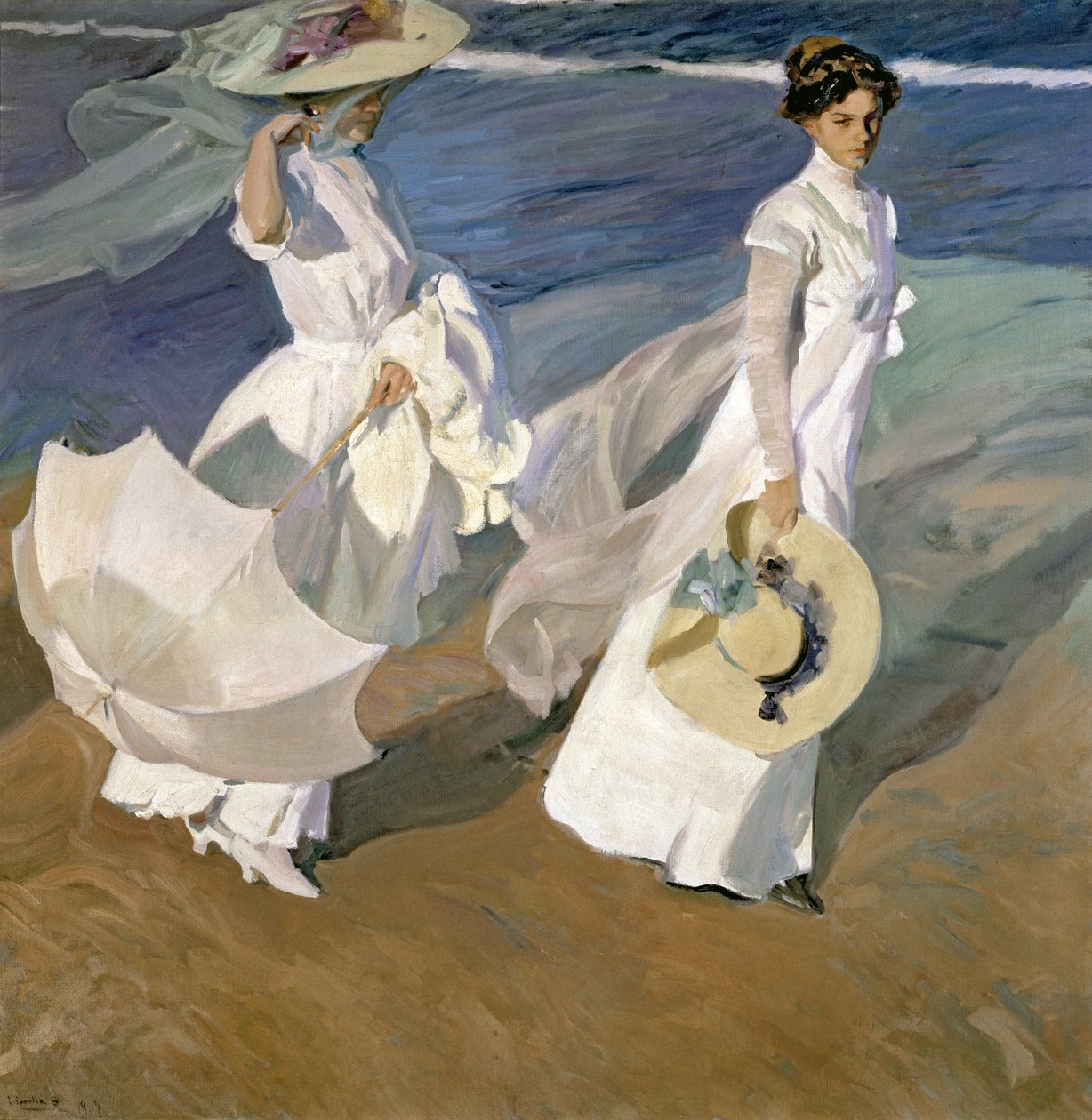 Kävelemässä merenrantaa pitkin, 1909 tekijältä Joaquín Sorolla
