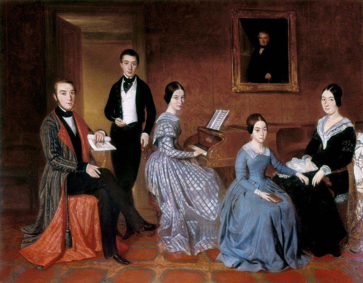 Flaquerin perhe. Joaquin Espalter y Rullin (1809-1880) maalaus. Öljy kankaalle tekijältä Joaquín Espalter y Rull