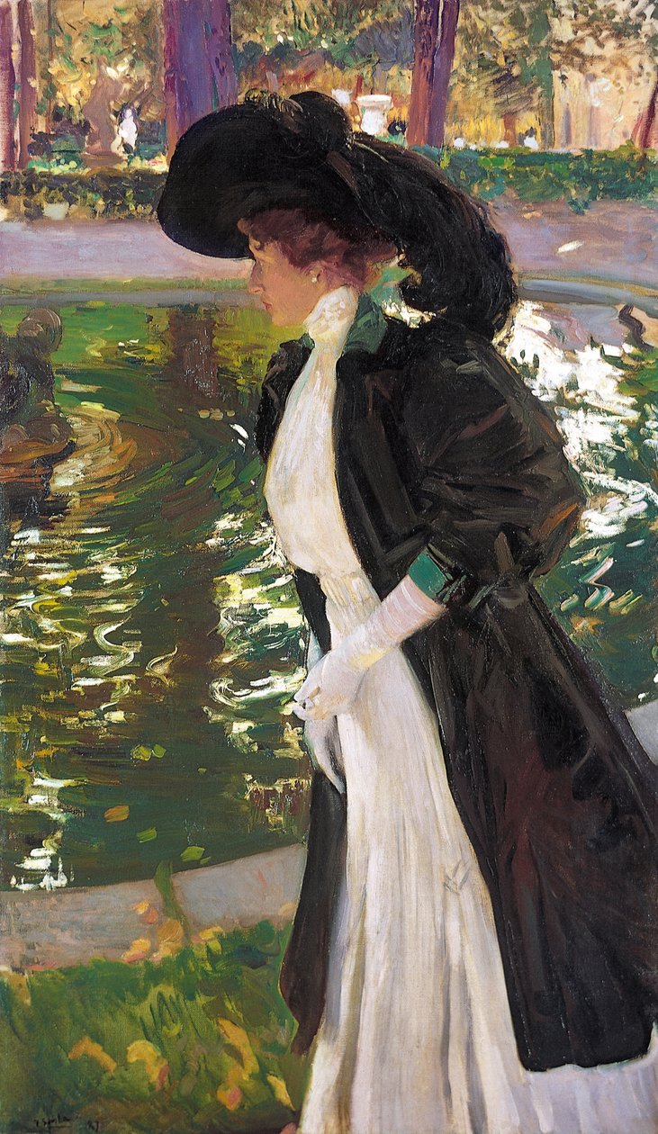 Clotilde kävelee La Granjan puutarhoissa, 1907. tekijältä Joaquín Sorolla