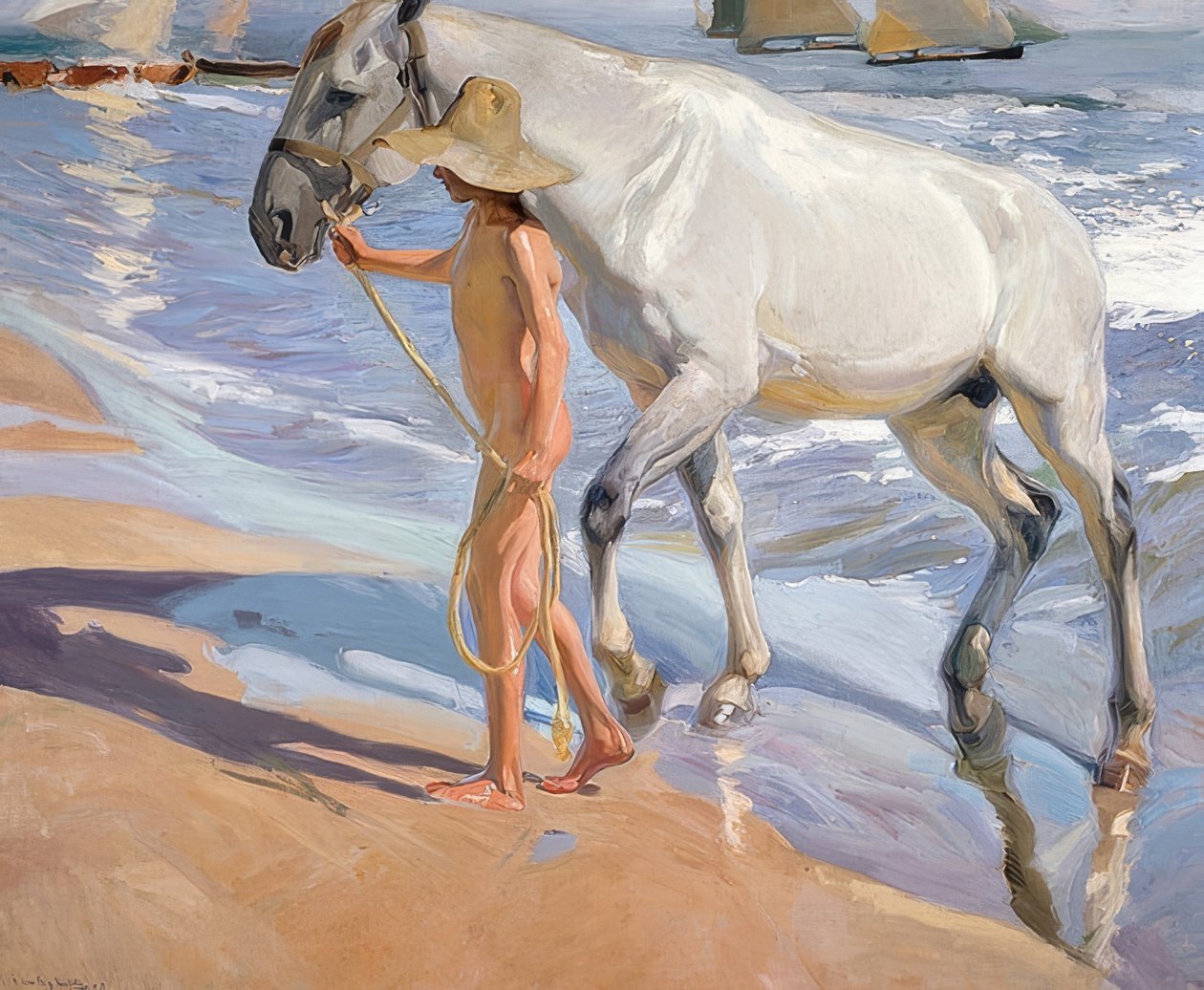 Hevosen kylpy. 1909 tekijältä Joaquín Sorolla