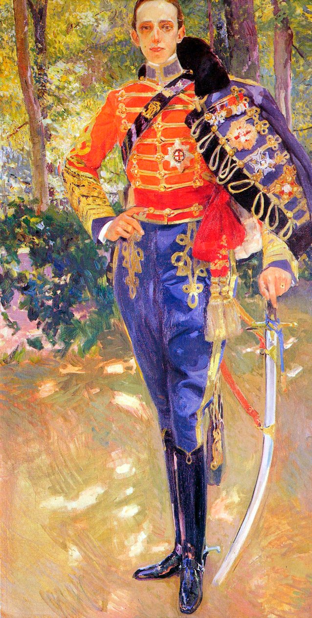 Kuningas Alfonso XIII:n muotokuva husaarien univormussa, 1907. tekijältä Joaquín Sorolla